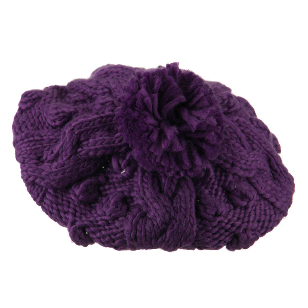 Twist Beret Knitted with Pom Pom