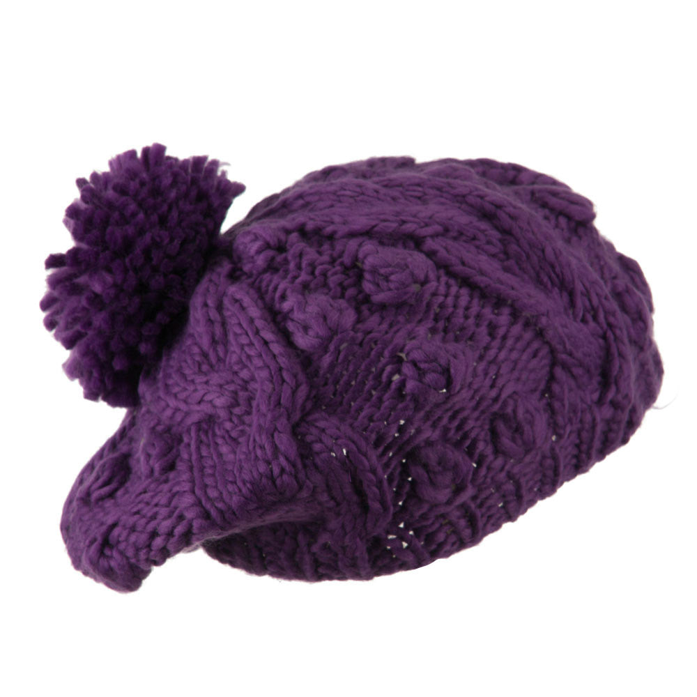 Twist Beret Knitted with Pom Pom