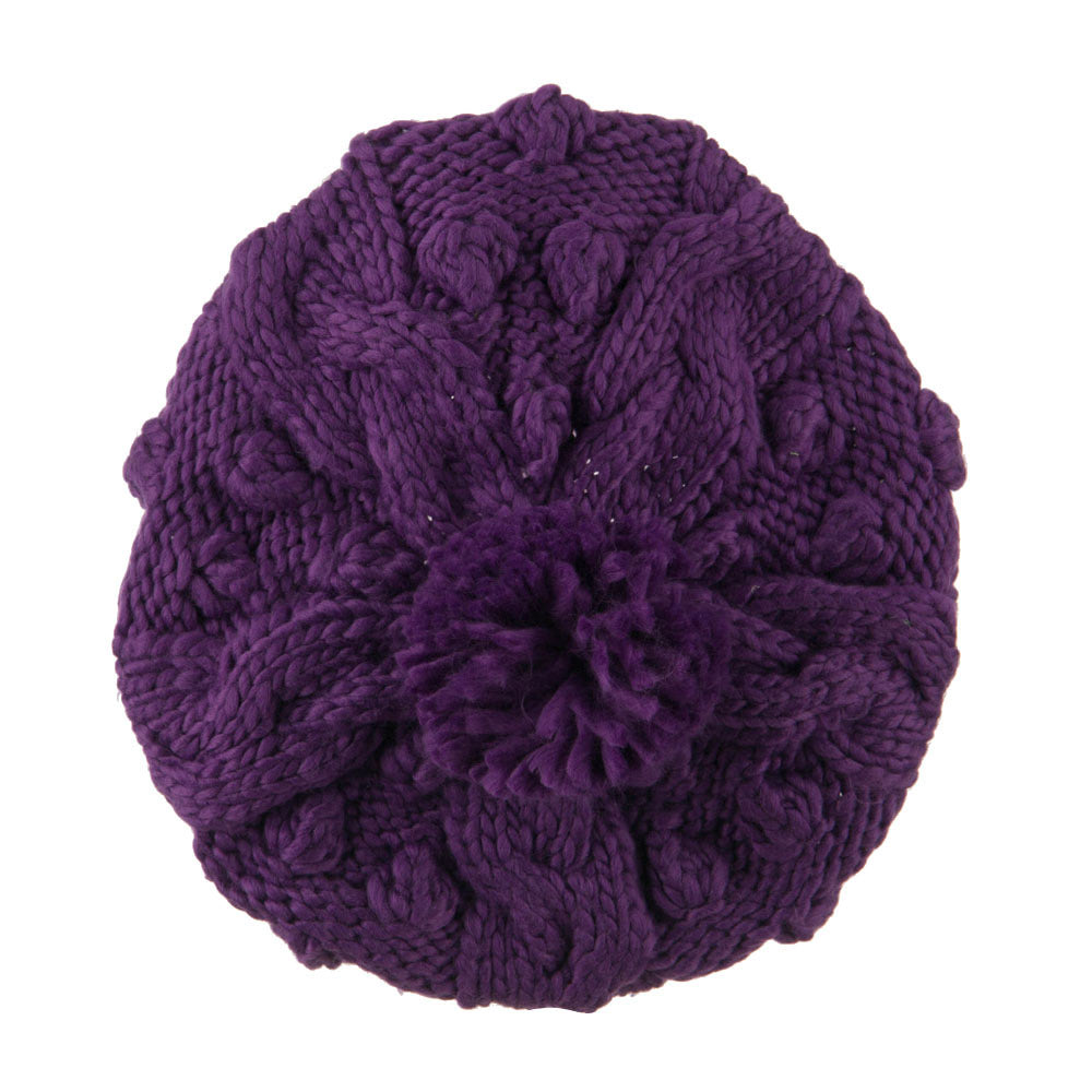 Twist Beret Knitted with Pom Pom