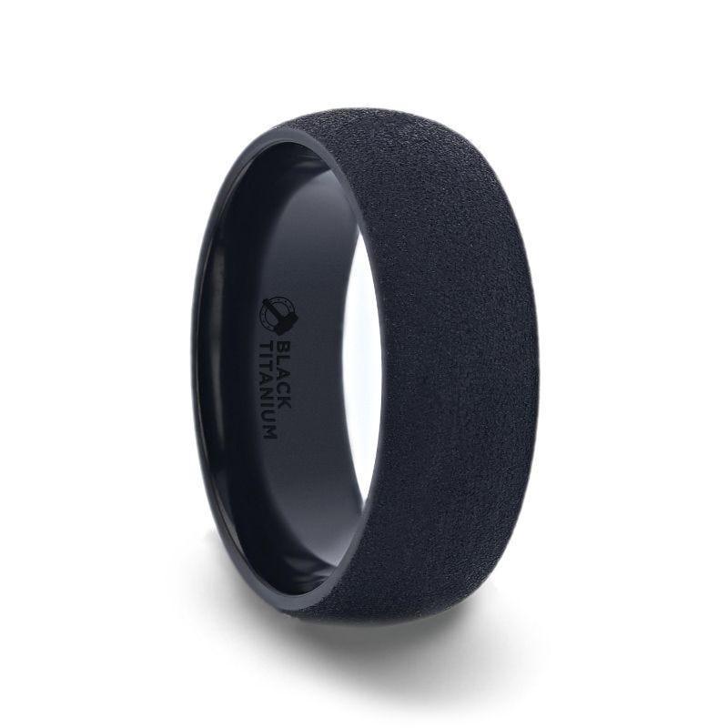 CIMMERIAN Domed Black Titanium Men's Wedding Band With Sand Blasted Finish - 8mm