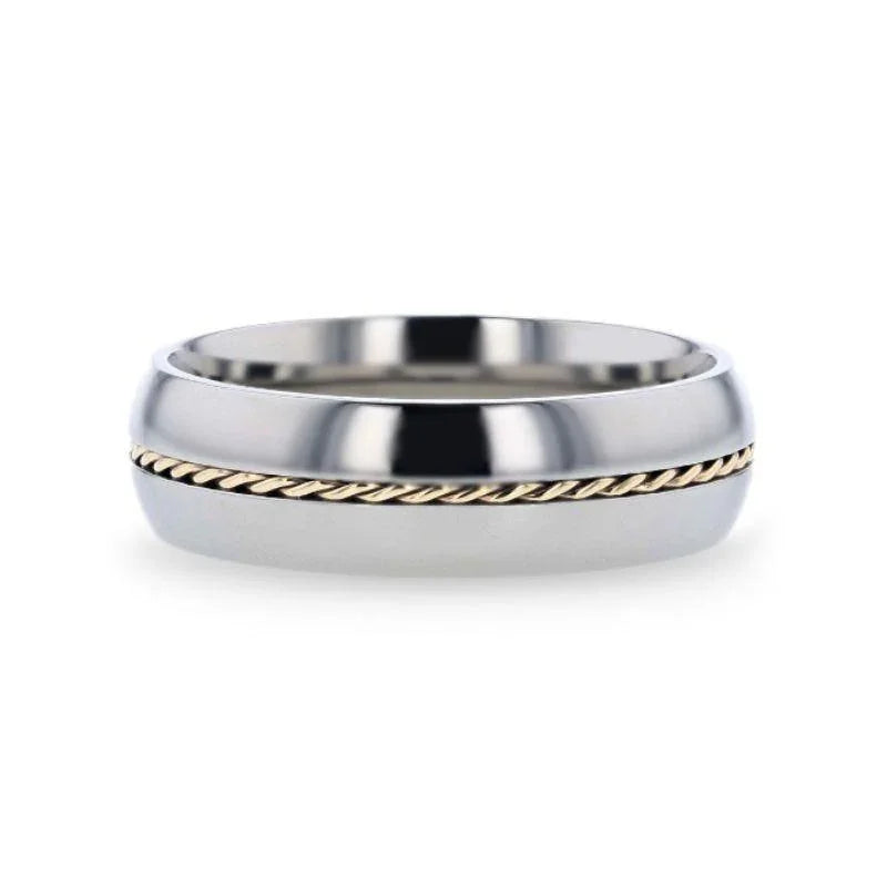 CHRISTIAN Titanium Domed Polished Men 's Wedding Ring With 14k Yellow Gold Braided Inlay - 8mm