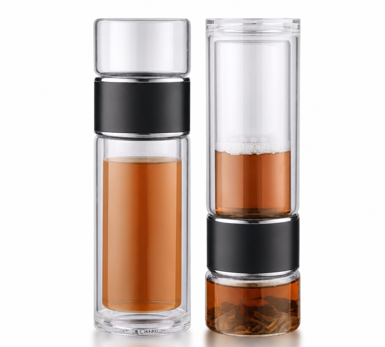 Double Wall Tea Glass Bottle With Stainless Steel Filter Tea Steeper