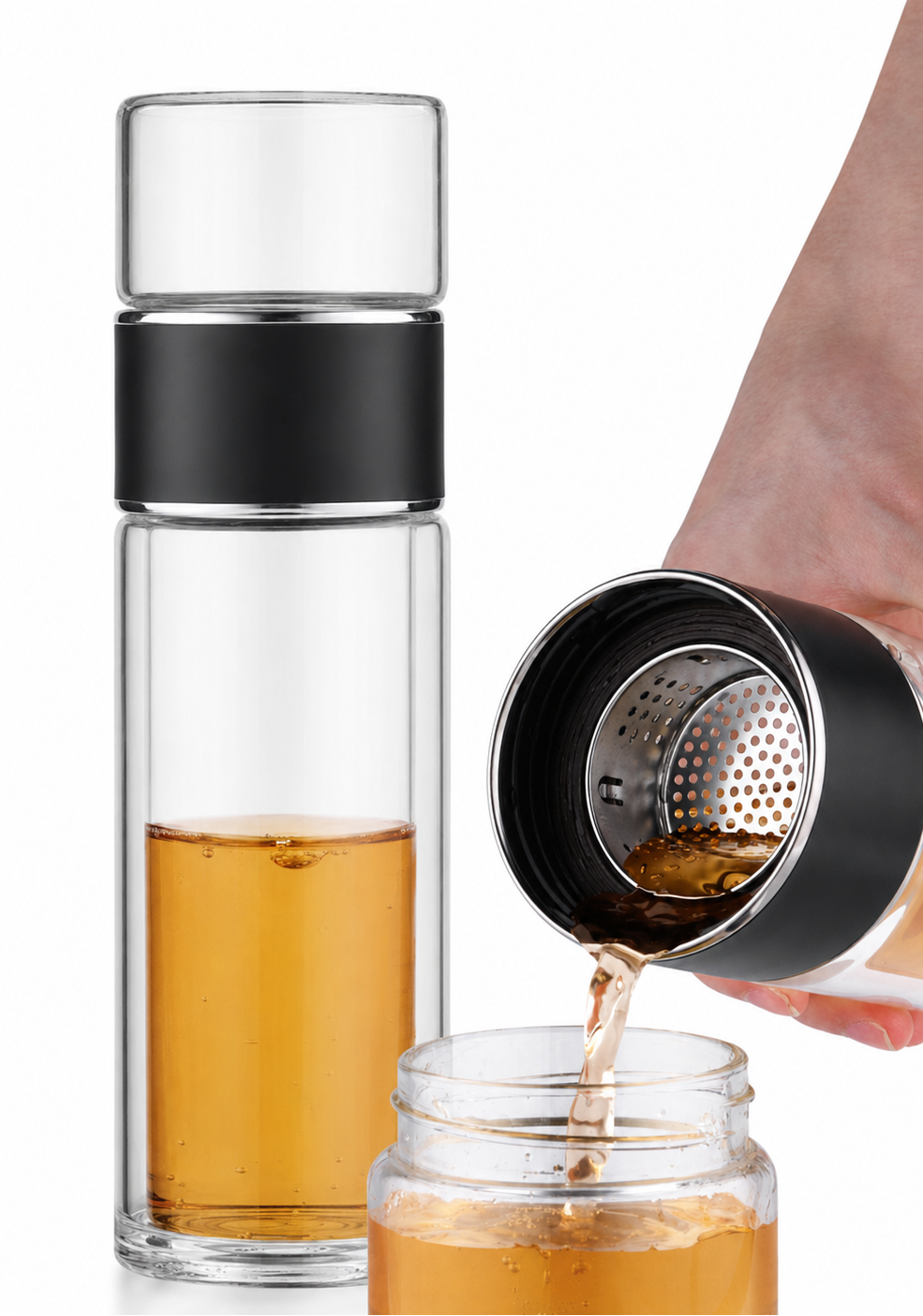 Double Wall Tea Glass Bottle With Stainless Steel Filter Tea Steeper