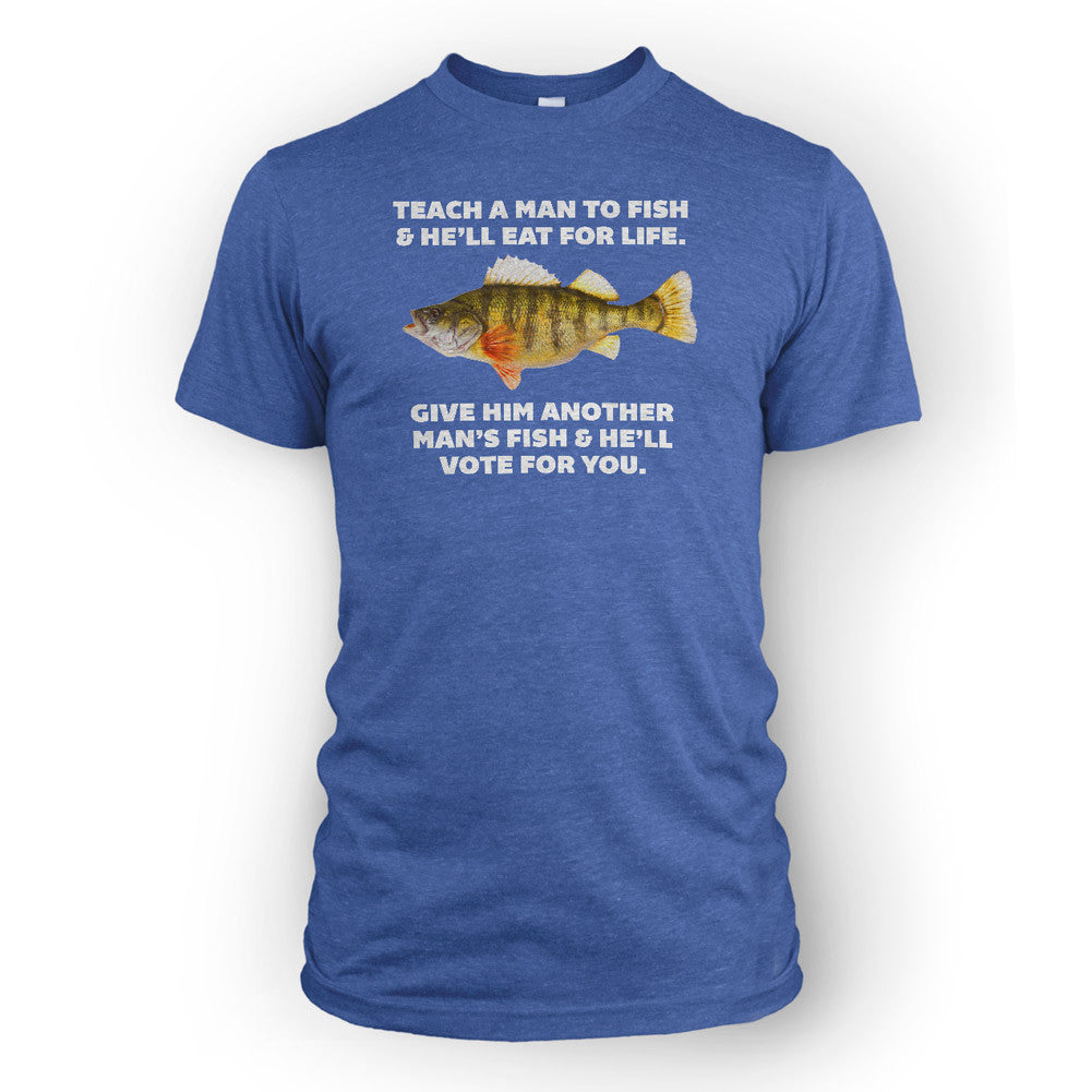 Teach A Man To Fish Heather Blue T-shirt