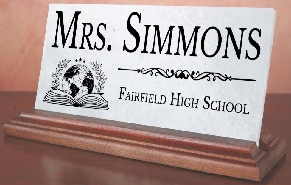 Teacher Desk Nameplate – Custom Marble Plaque with Name & School