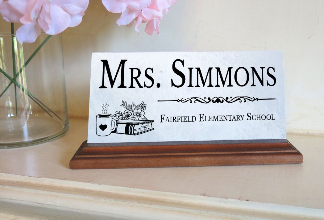 Teacher Desk Nameplate – Personalized Marble Gift with Name & School