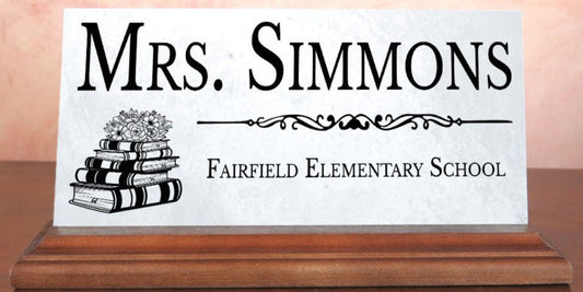 Personalized Teacher Desk Nameplate – Custom Marble Gift with Name & School