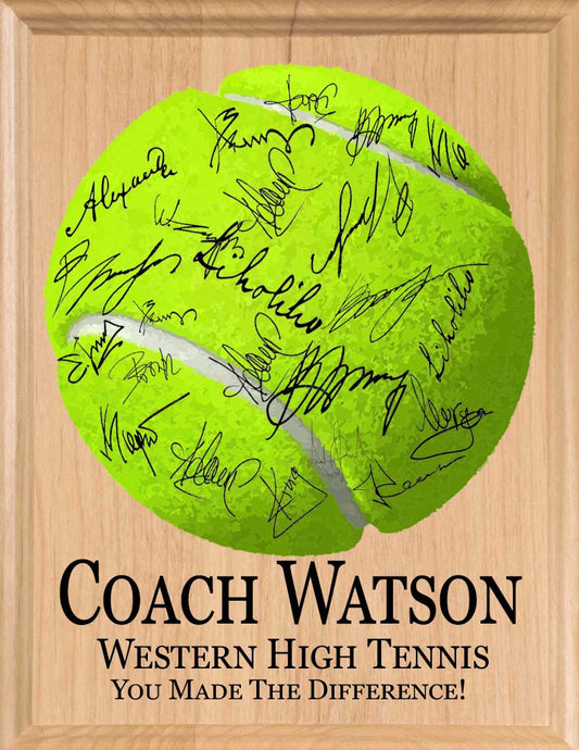 Tennis Coach Gift Plaque - PERSONALIZED & SIGNABLE For Team Coaches