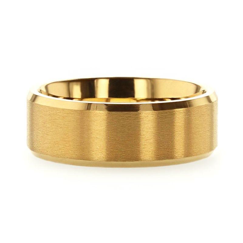 RADIATE Gold-Plated Titanium Flat Brushed Center Men's Wedding Ring With Beveled Polished Edges - 8mm