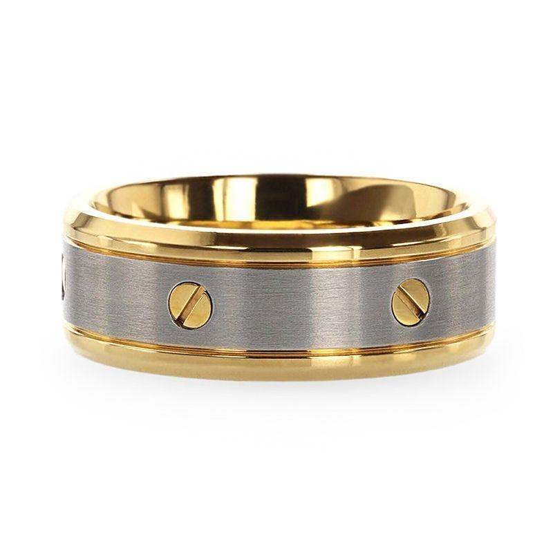 BOUNDLESS Gold-Plated Titanium Flat Brushed Center Ring With Rotating Screw Design And Beveled Polished Edges - 8mm