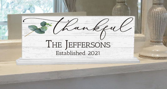 Thankful Family Name Established Sign Inspirational Quote PERSONALIZED