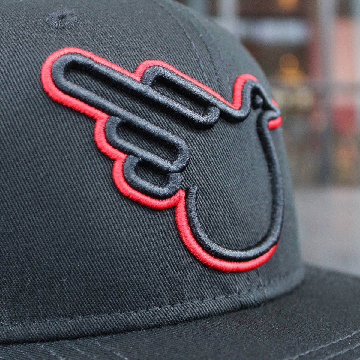 Black and red flat bill hat deals