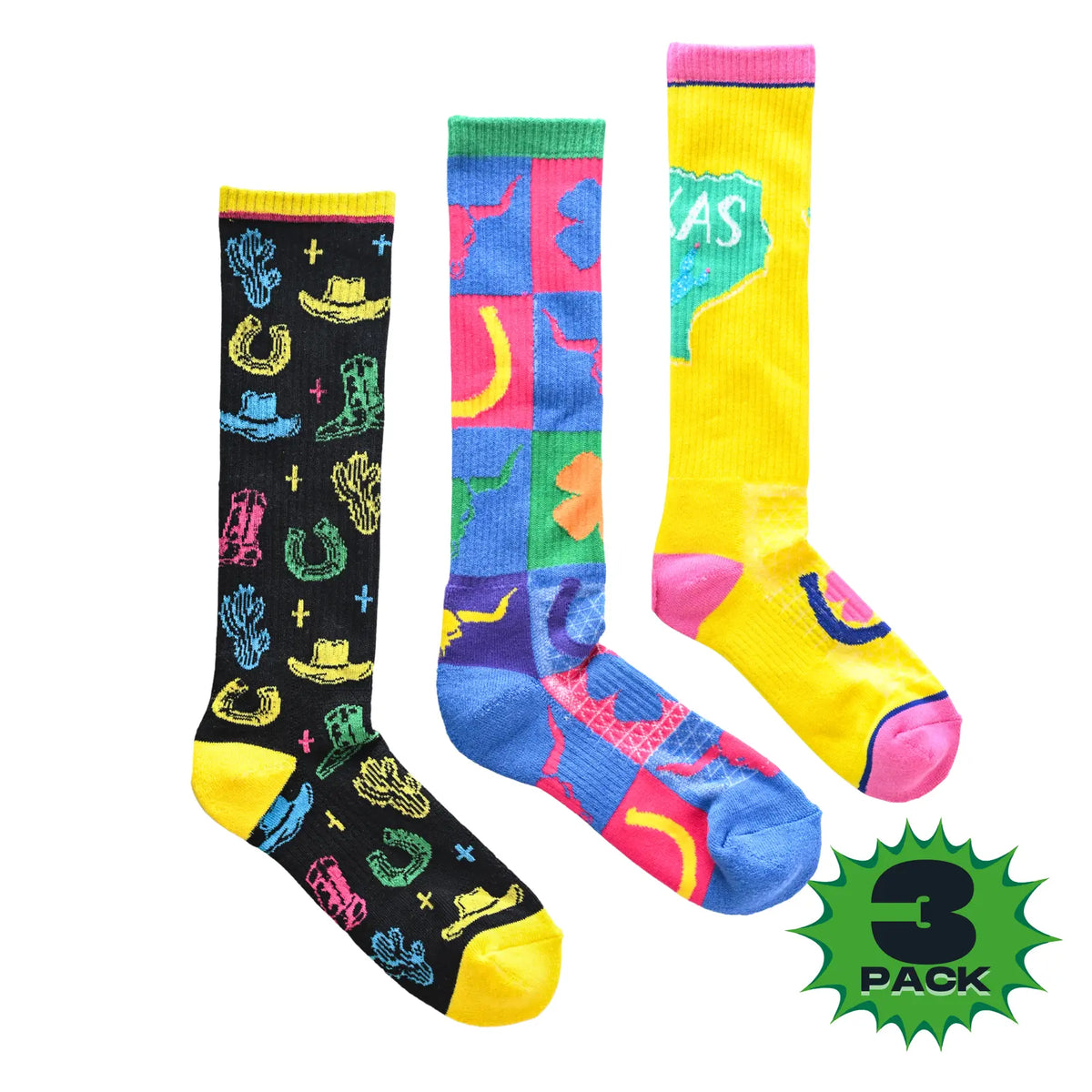 The Lucky 3 Pack | Neon Hustler Performance Boot Socks