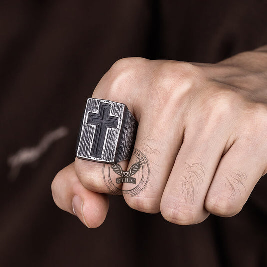 The Gate of Heaven Stainless Steel Cross Ring