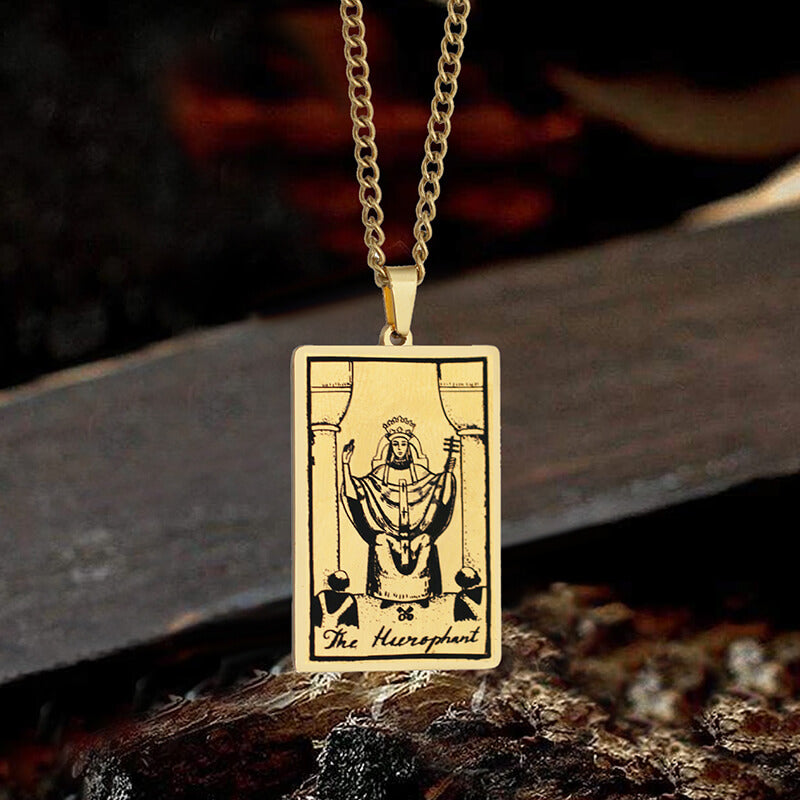 The Hierophant Tarot Card Stainless Steel Necklace