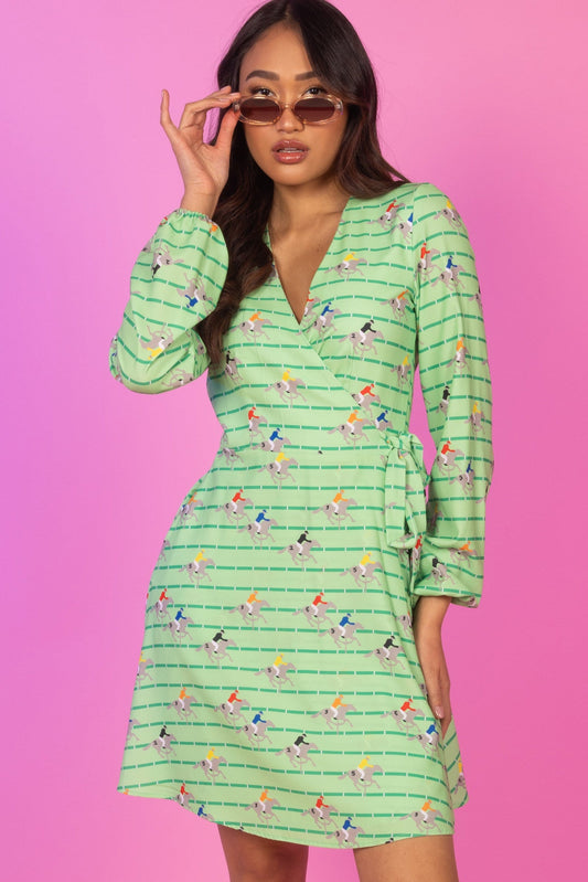 The Louisville | Derby Horse Racing Stripe Wrap Dress