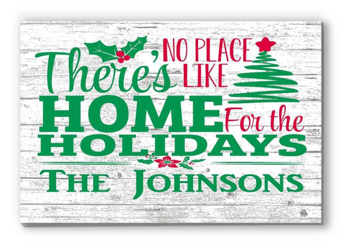 There's No Place Like Home For The Holidays Christmas Sign Personalized Family Name
