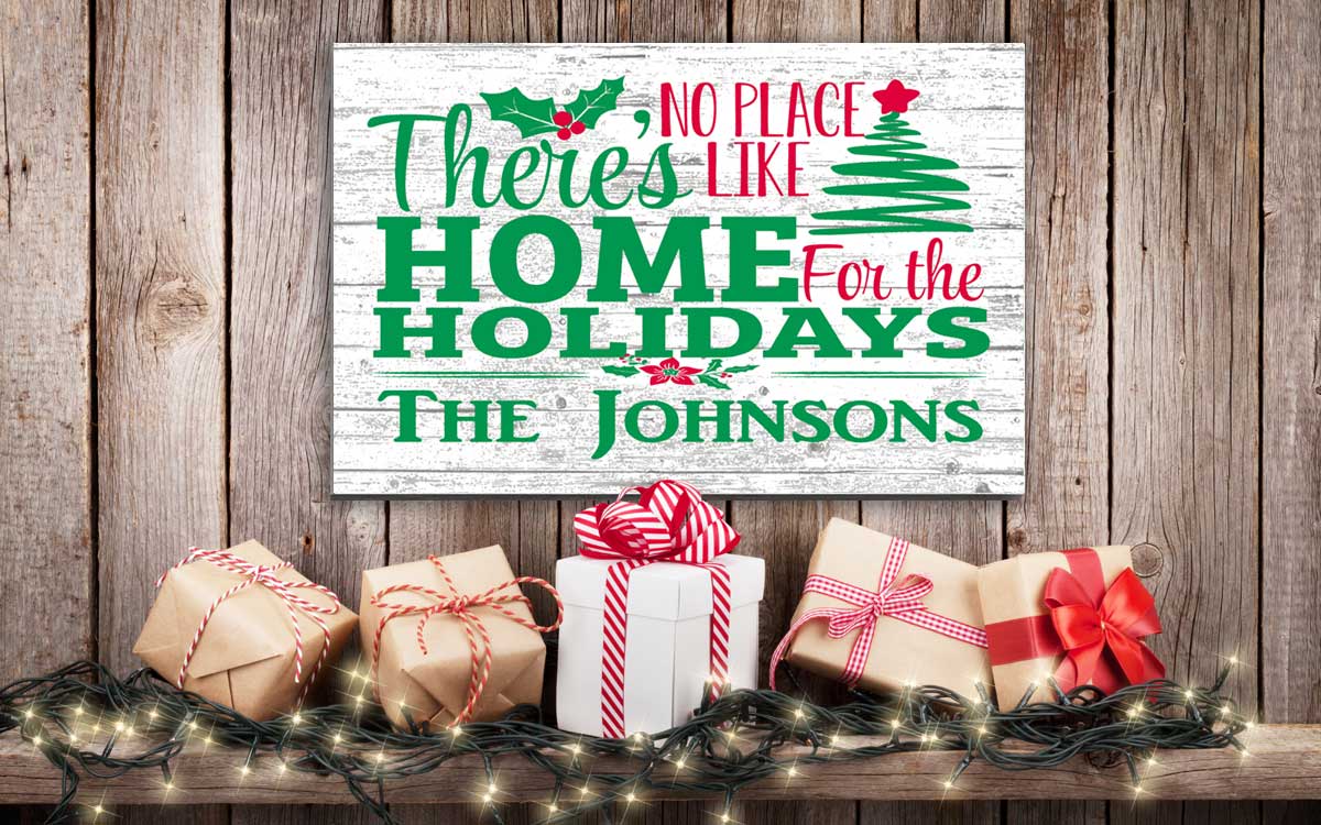 There's No Place Like Home For The Holidays Christmas Sign Personalized Family Name