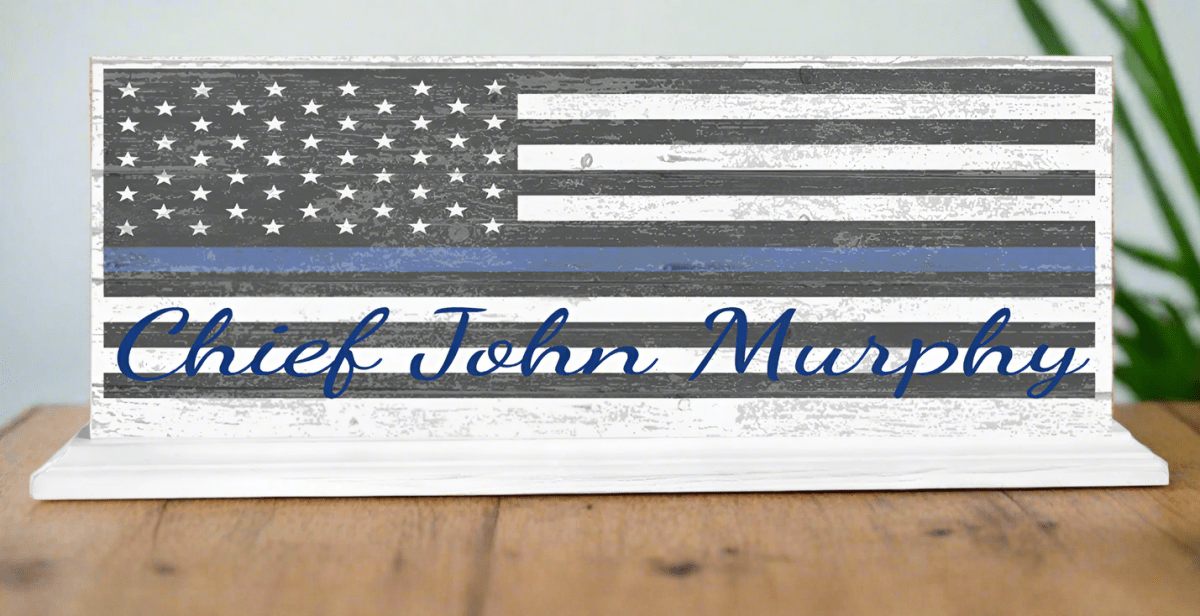 Thin Blue Line Sign Personalized With Name for Mantel or Shelf - SOLID WOOD 16.5in x 6in