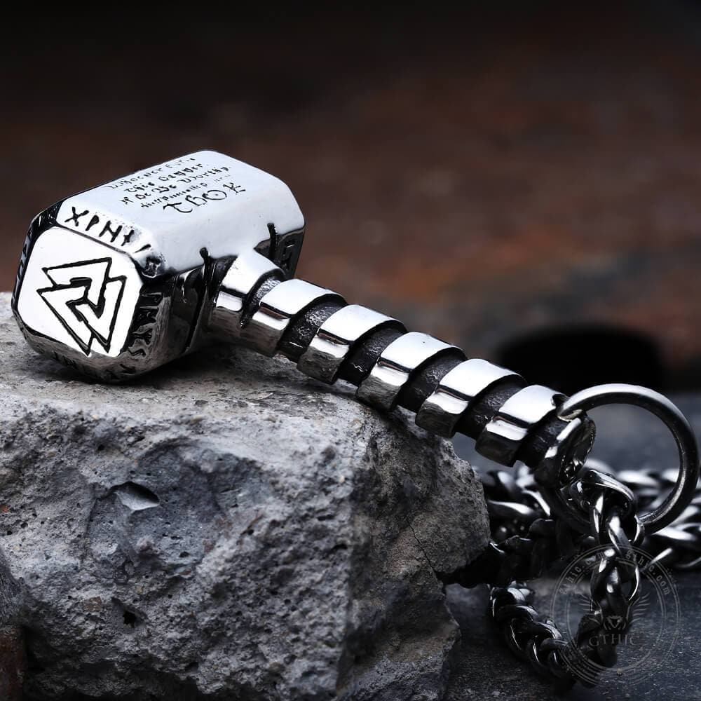 Thor's Hammer Valknut Stainless Steel Viking Necklace