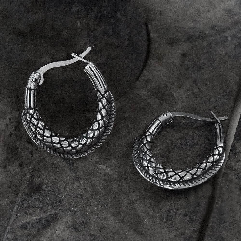 GTHIC Thorns and Python Stainless Steel Hoop Earrings