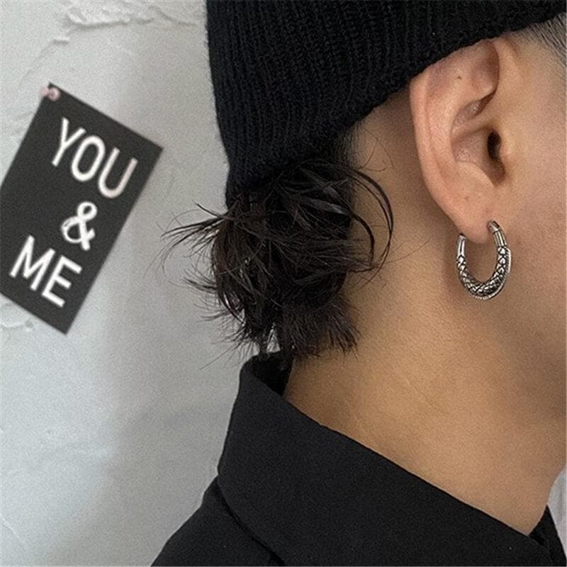 GTHIC Thorns and Python Stainless Steel Hoop Earrings