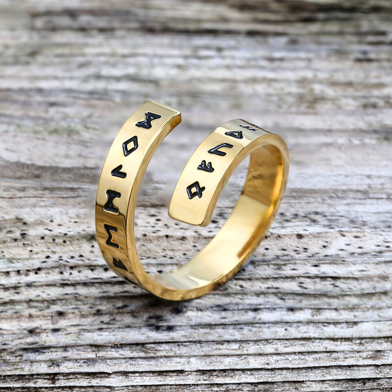 Threaded Runes Stainless Steel Ring
