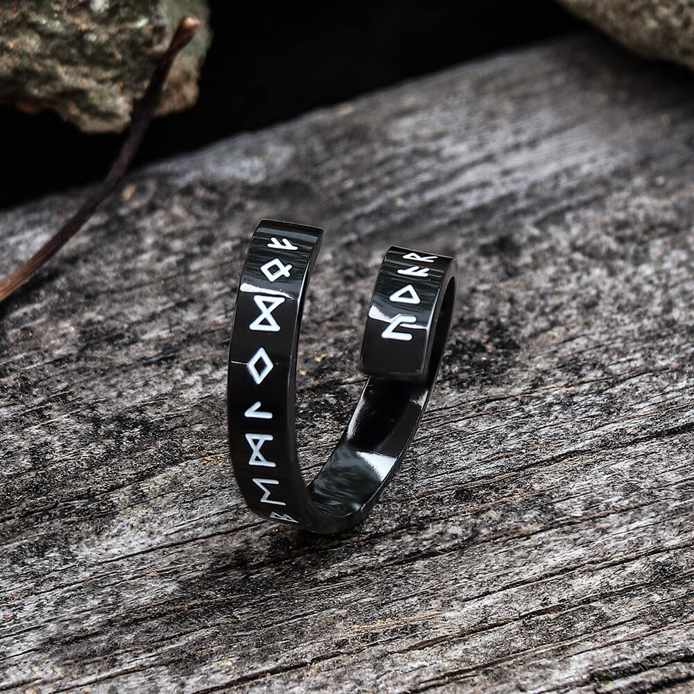 Threaded Runes Stainless Steel Ring