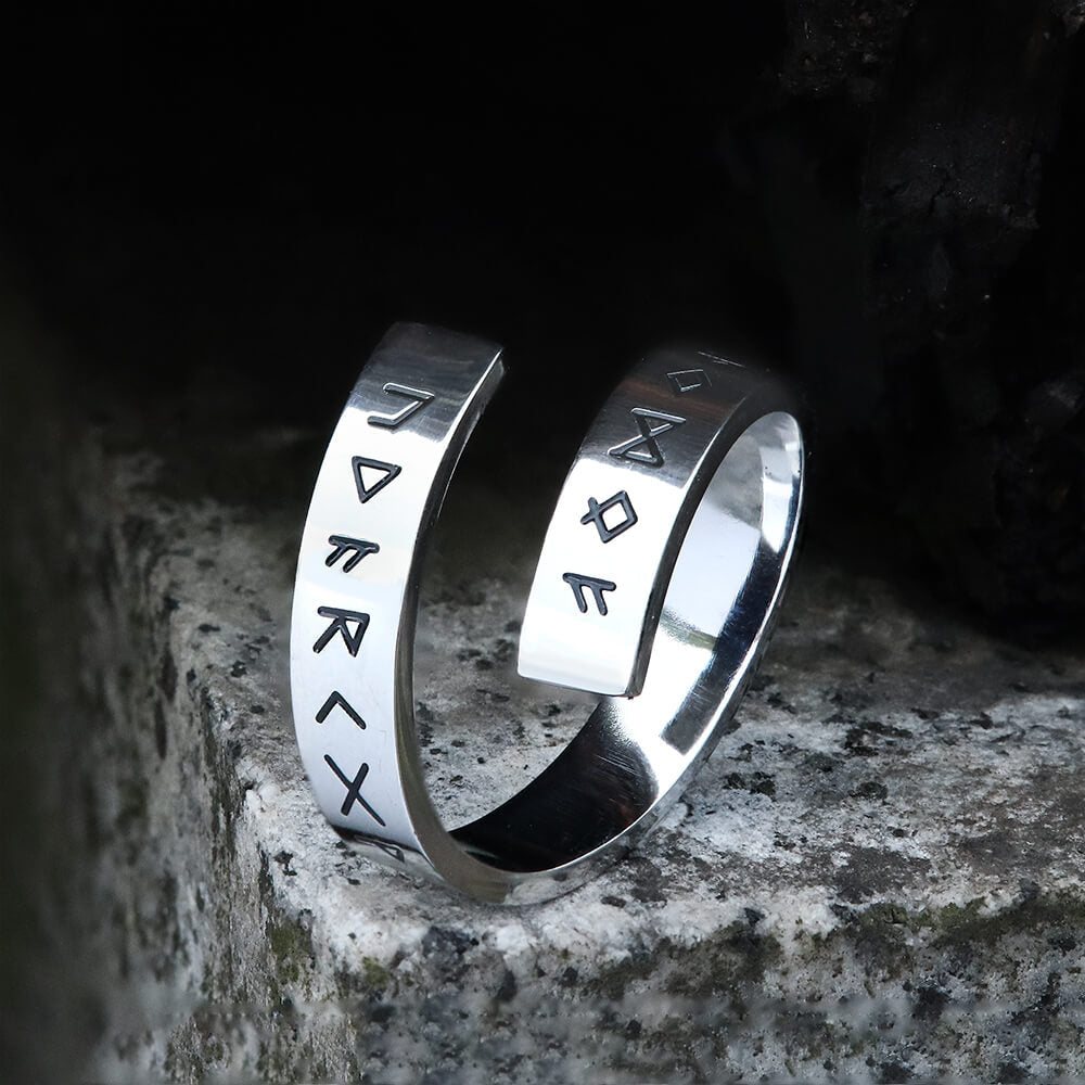 Threaded Runes Stainless Steel Ring
