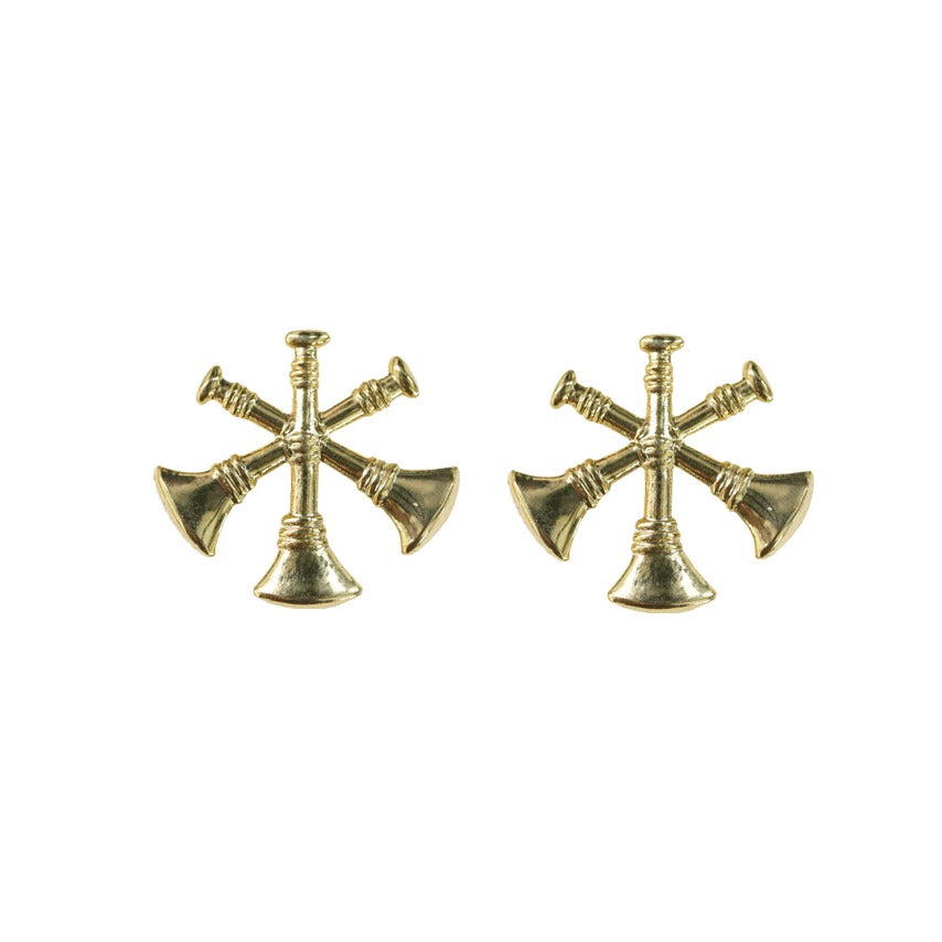 Three Bugles Collar Device - No Shine Metal Pin-On - PAIR