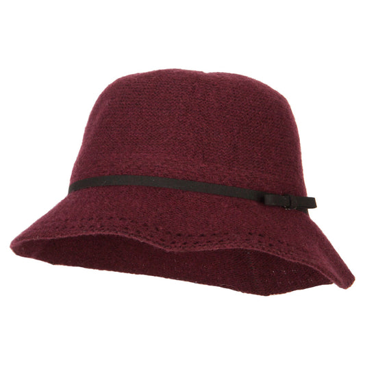 Women's Wool Tie Accented and Stitching Brim Edge Cloche Bucket Hat