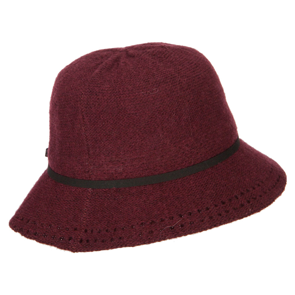 Women's Wool Tie Accented and Stitching Brim Edge Cloche Bucket Hat