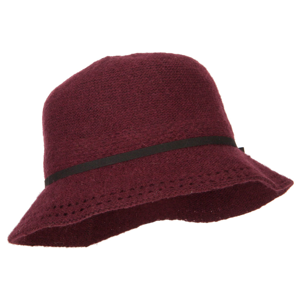Women's Wool Tie Accented and Stitching Brim Edge Cloche Bucket Hat