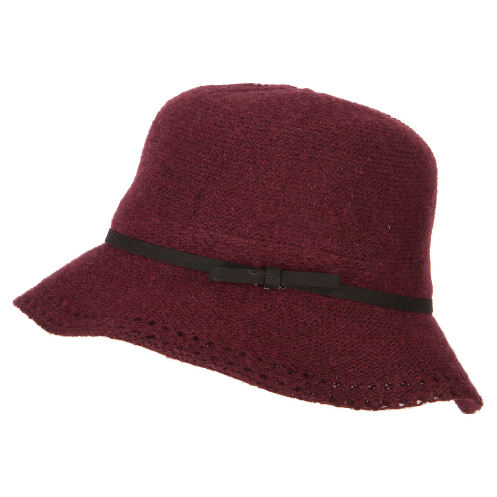 Women's Wool Tie Accented and Stitching Brim Edge Cloche Bucket Hat
