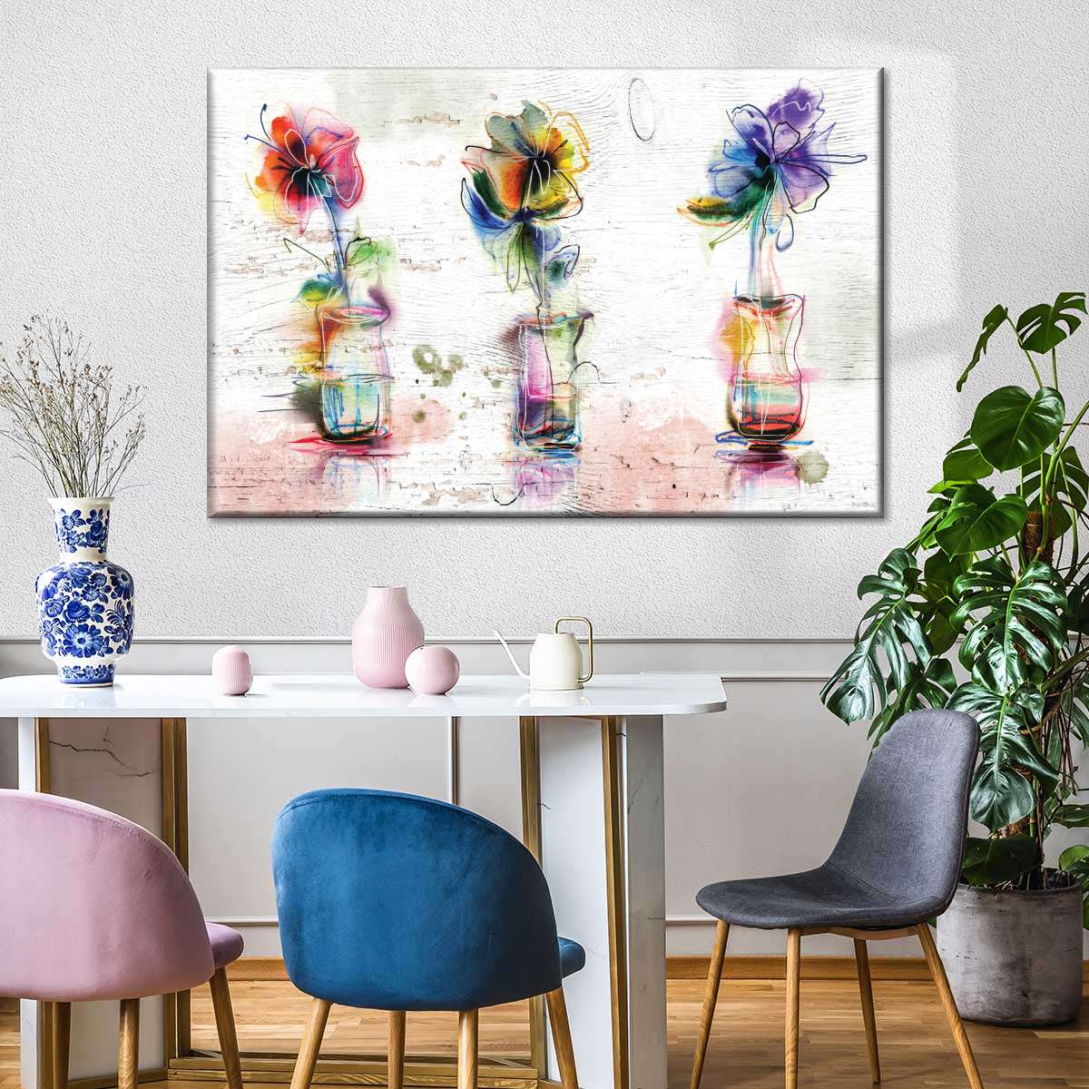 Rustic Colorful Flowers Wall Art