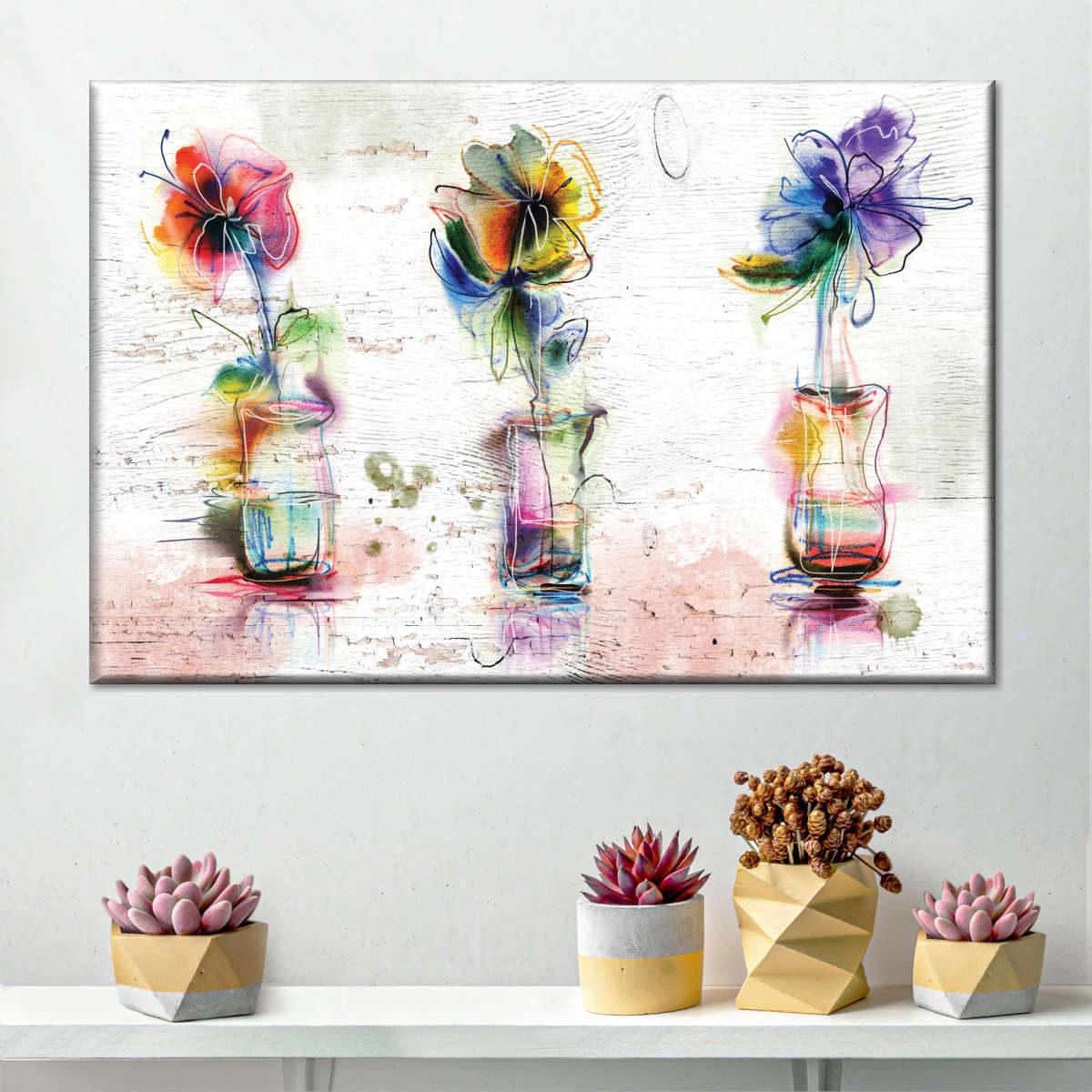 Rustic Colorful Flowers Wall Art