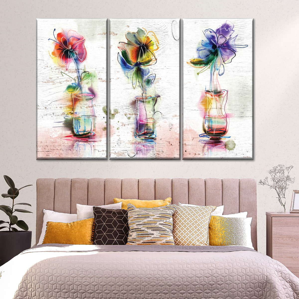 Rustic Colorful Flowers Wall Art