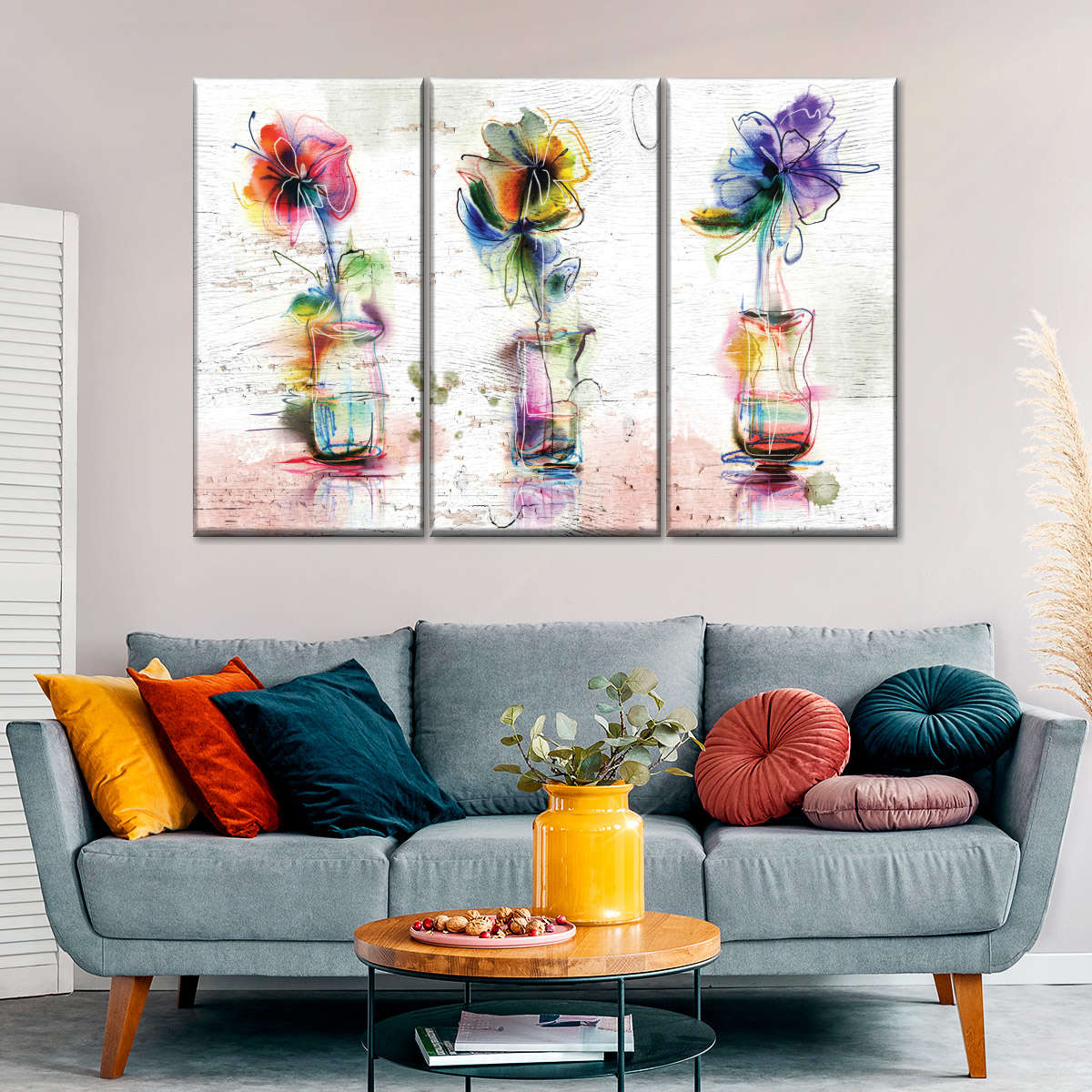 Rustic Colorful Flowers Wall Art