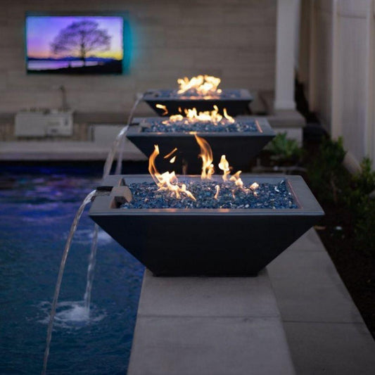 Top Fires Maya 24-Inch Square Concrete Gas Fire and Water Bowl - Electronic (OPT-24SFWE)