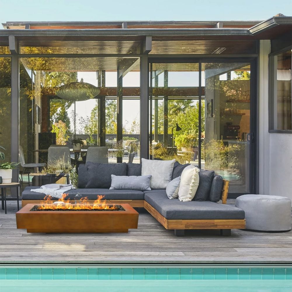 Top Fires Coronado 15-Inch Tall Rectangular Corten Steel Gas Fire Pit - Match Lit