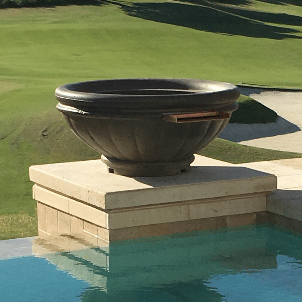 Top Fires Round Roma GFRC Gas Fire Bowl - Match Lit