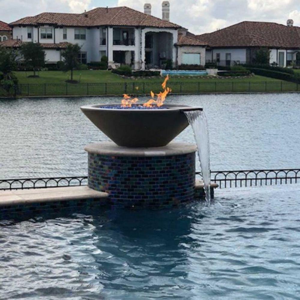 Top Fires Cazo 24-Inch Round Concrete Gas Fire and Water Bowl - Electronic (OPT-24RFWE12V)