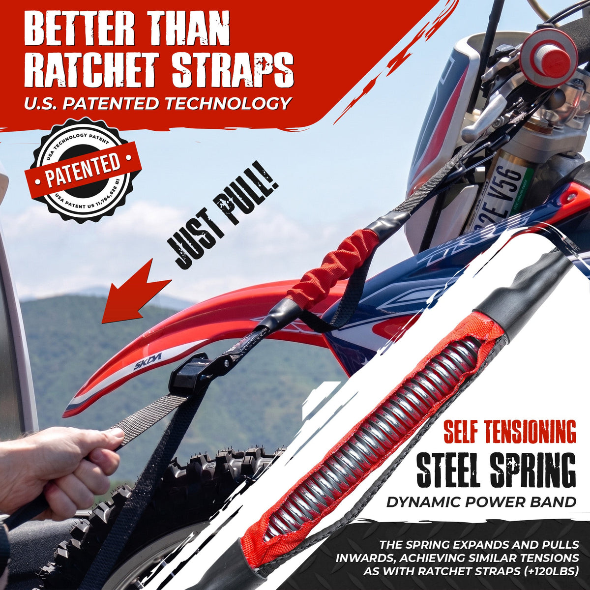 TorkStrap M500 | 14'x1'' Spring Loaded Tie Down Straps - 1500lbs Max Load. (2, 4, 8, 12, Pack)