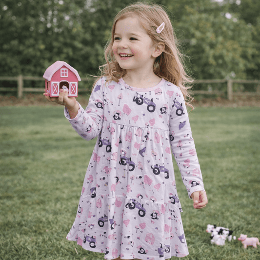 Tractors and Cows Cap Sleeve Swirl Dress