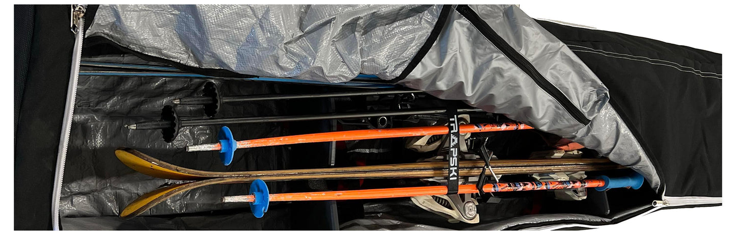 TRAPSKI Traveler Rack for Dual/Double Ski Travel Bags | Rack Insert is for Skis Only | High Quality Marine Grade HDPE Plastic | Slot Inserts & Strap Included | Made in the USA