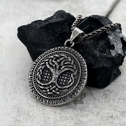 Tree Of Life Aegishjalmur Stainless Steel Viking Pendant