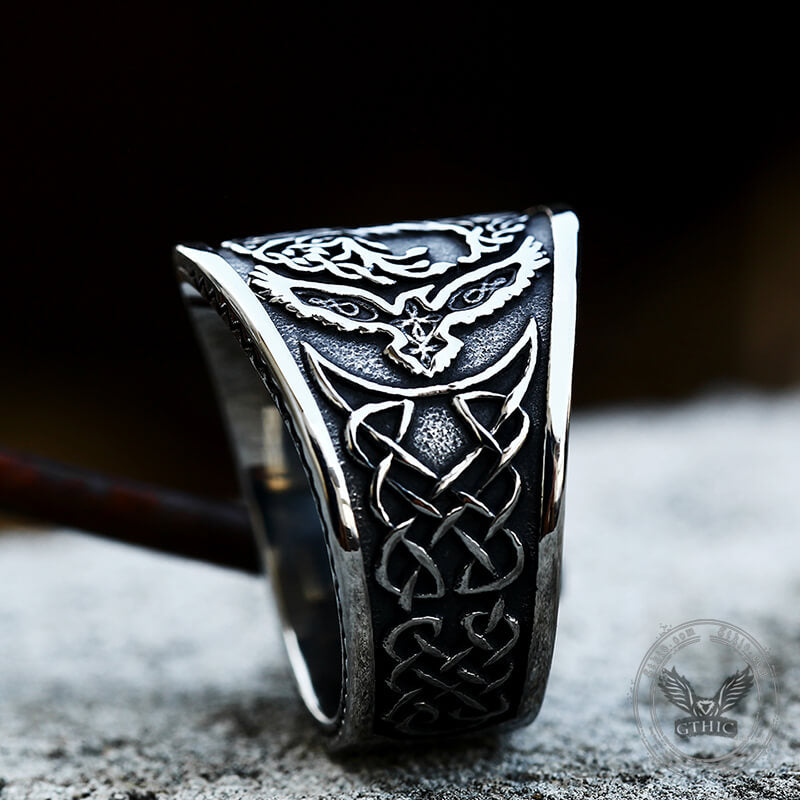 Tree of Life Raven Stainless Steel Viking Ring