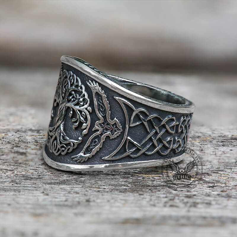 Tree of Life Raven Stainless Steel Viking Ring