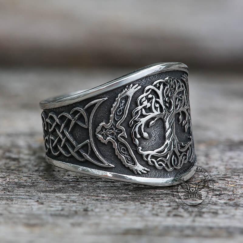 Tree of Life Raven Stainless Steel Viking Ring