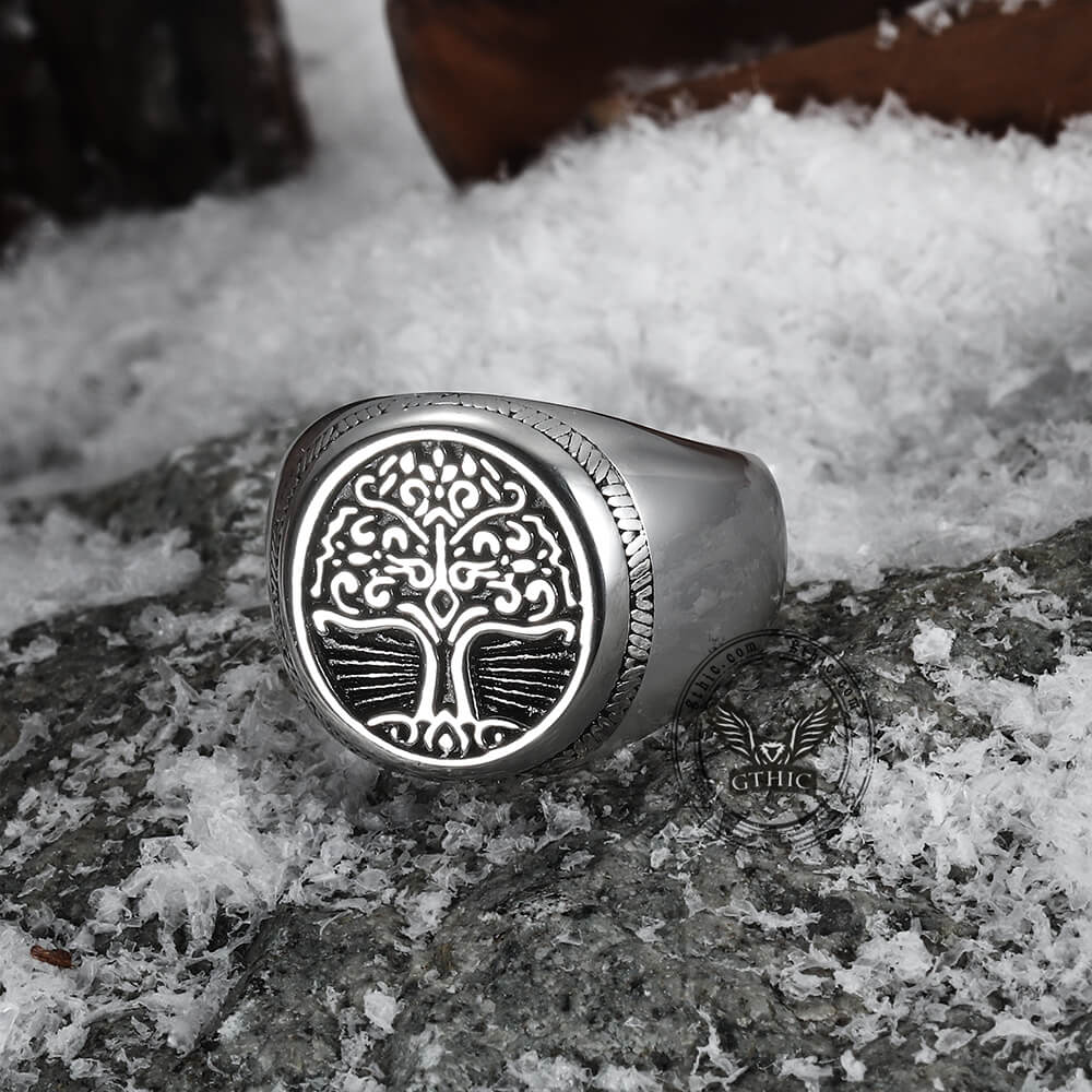 Tree of Life Signet Stainless Steel Viking Ring